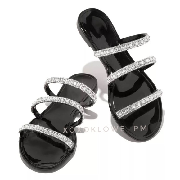 Black Jellies Rhinestone Embellished Sparkle Sandal Slides - Picture 2 of 10
